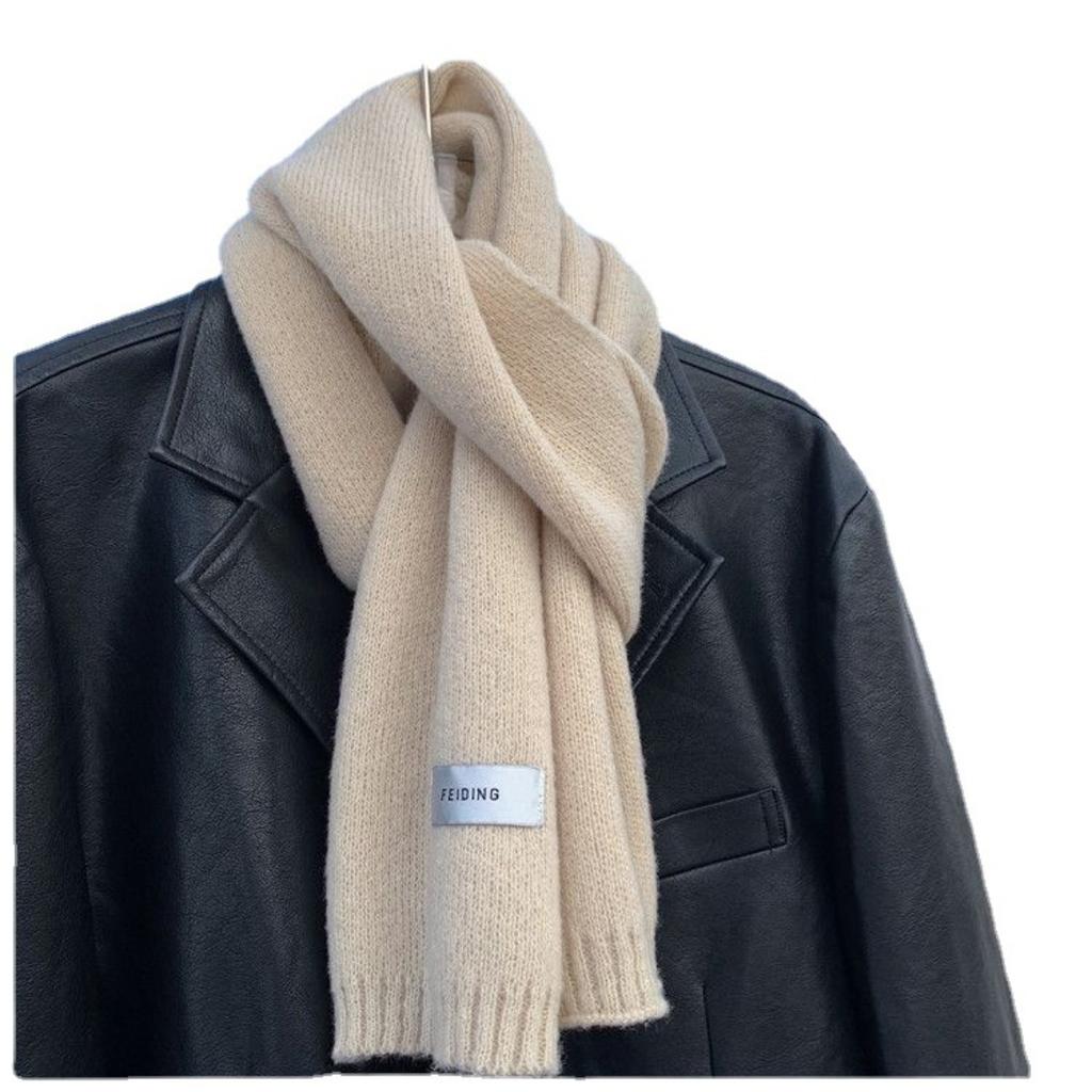 Solid Color Flat Scarf for Autumn and Winter, Men's and Women's Knitted Yarn, Korean Version, Couple Fashion, Thick and Warm, Trendy Scarf