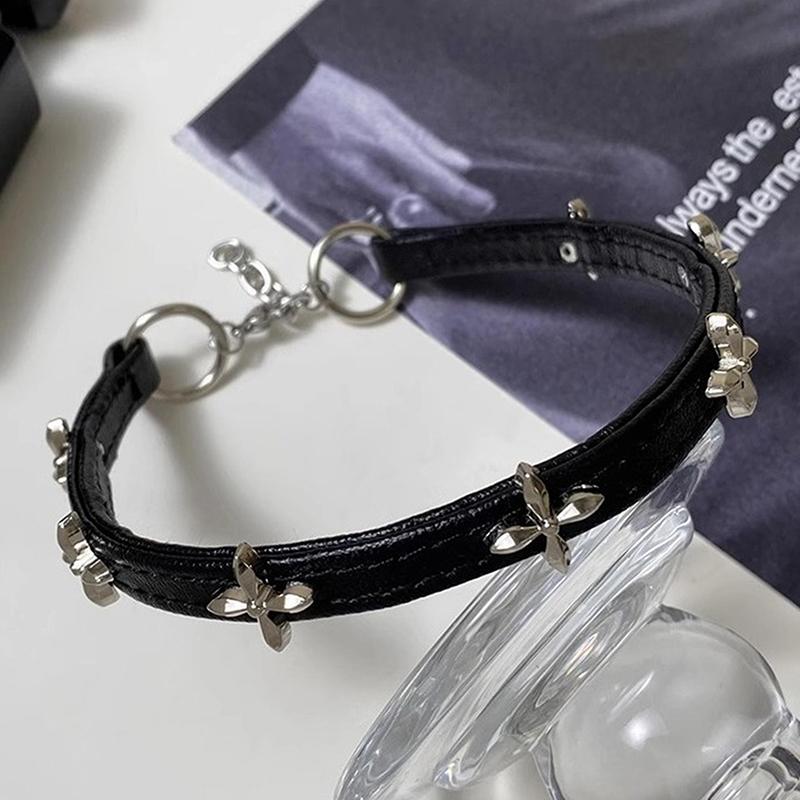 Personality Punk Vintage Black Leather Choker Necklaces For Women Girls Gothic Hip Hop Cross Collars Jewelry Accessories Gifts