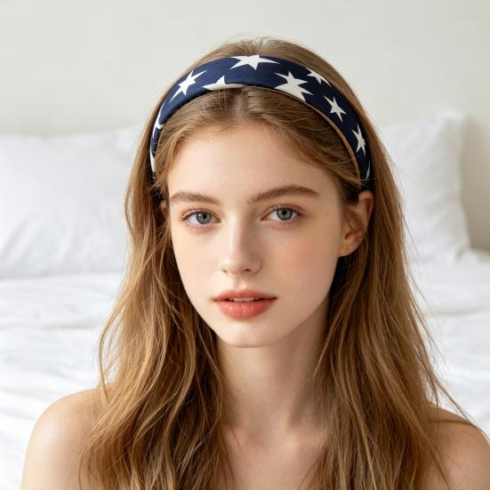 Women Headband USA Flag Independence Day Stars Stripes Pattern Headband Sponge Filling Non-Slip Hair Hoop Holiday Party Hair Accessory