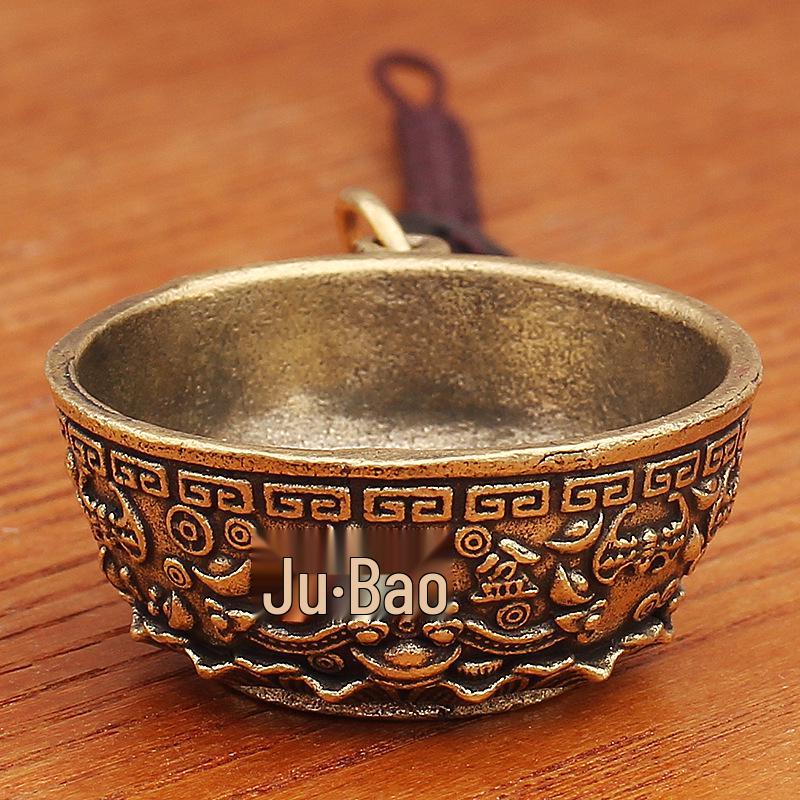 Brass Cornucopia Keychain Ruyi Yuanbao Pendant with Handmade Woven Rope