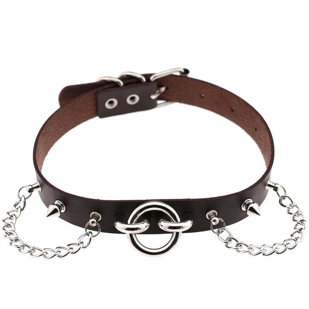 

PU Leather European and American Street Photography Punk Exaggerated Rivets Large O Ring Chain PU Leather Collar Necklace Necklace