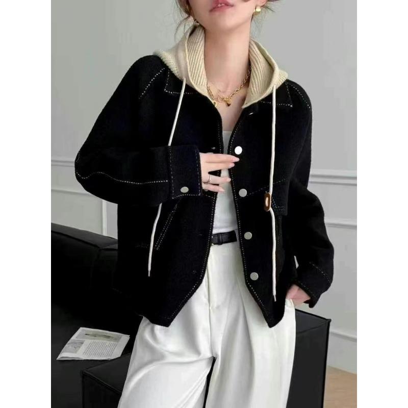 Knitted hooded jacket, winter new fashion versatile loose and thin top women