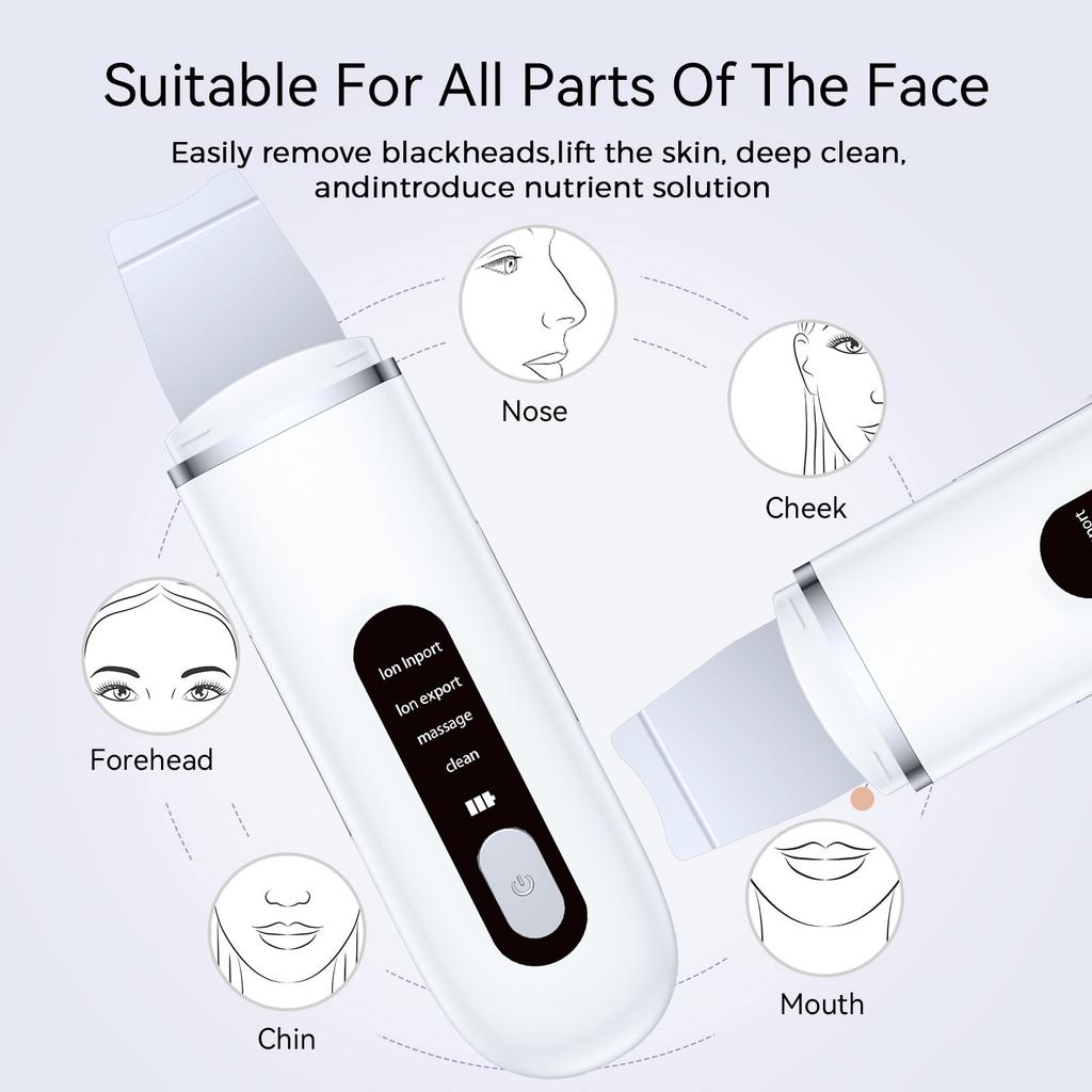Facial Cleansing Device with Ultrasonic Skin Spatula - Blackhead Remover for Deep-Cleansing, Exfoliating and Skin Lifting