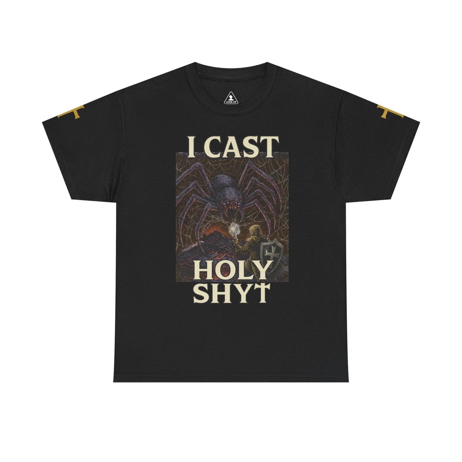 I Cast Holy Sh*t – DnD Spider Boss Fight Graphic Tee – Fantasy Cleric Design 4XL