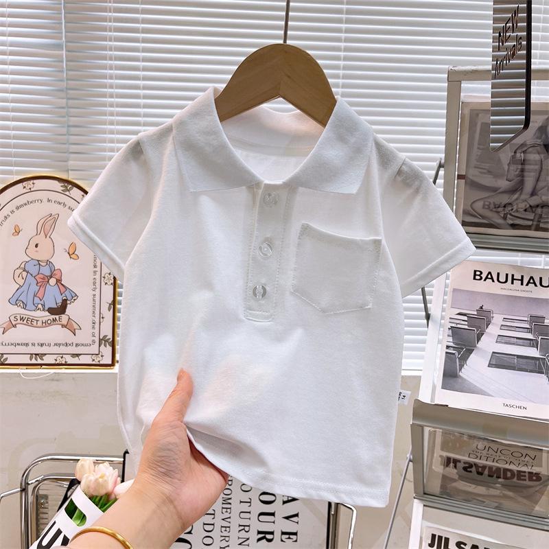 Children's Summer Polo Shirt: Unisex Short-Sleeve T-Shirt with Lapel and Lace for Boys and Girls