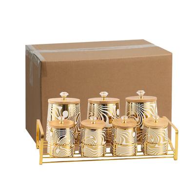 ZISIZ Light Luxury Ceramic Spice Jar Set with Bamboo Lids
