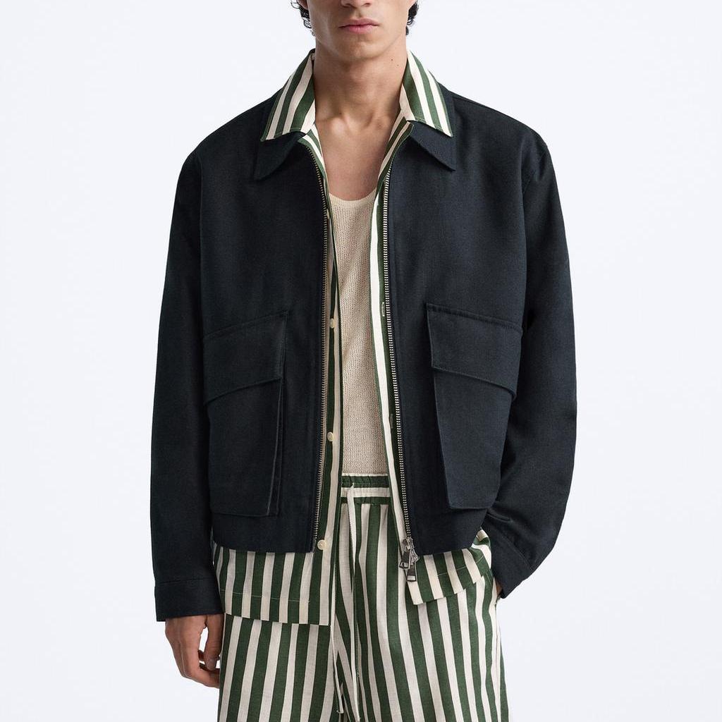 Zara Solid Color Casual Zip Long Sleeve Jacket Men jackets Ocean-Blue 0706512-401