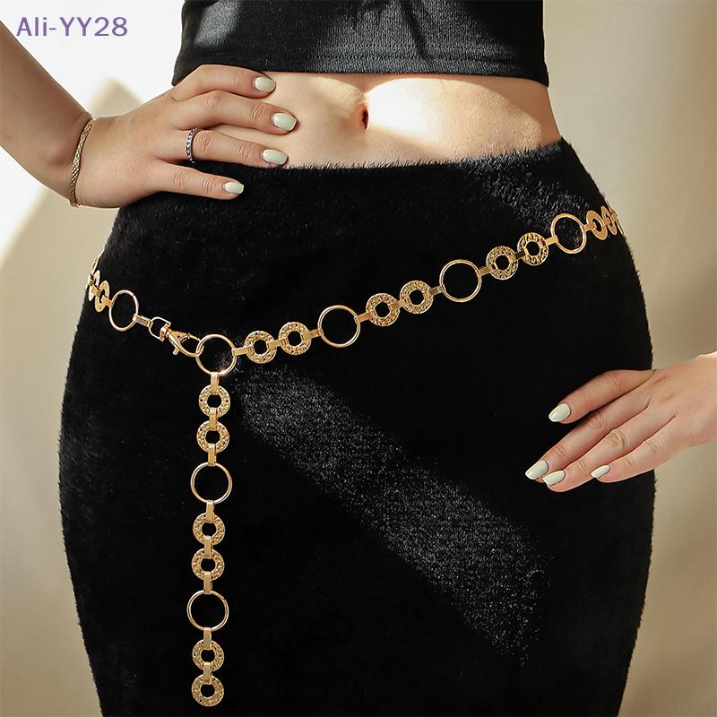 {YY28} Trendy All-match Hollow Circle Waist Chain Adjustable Metal Waist Chain Belt For Women Personality Clothing Accessories