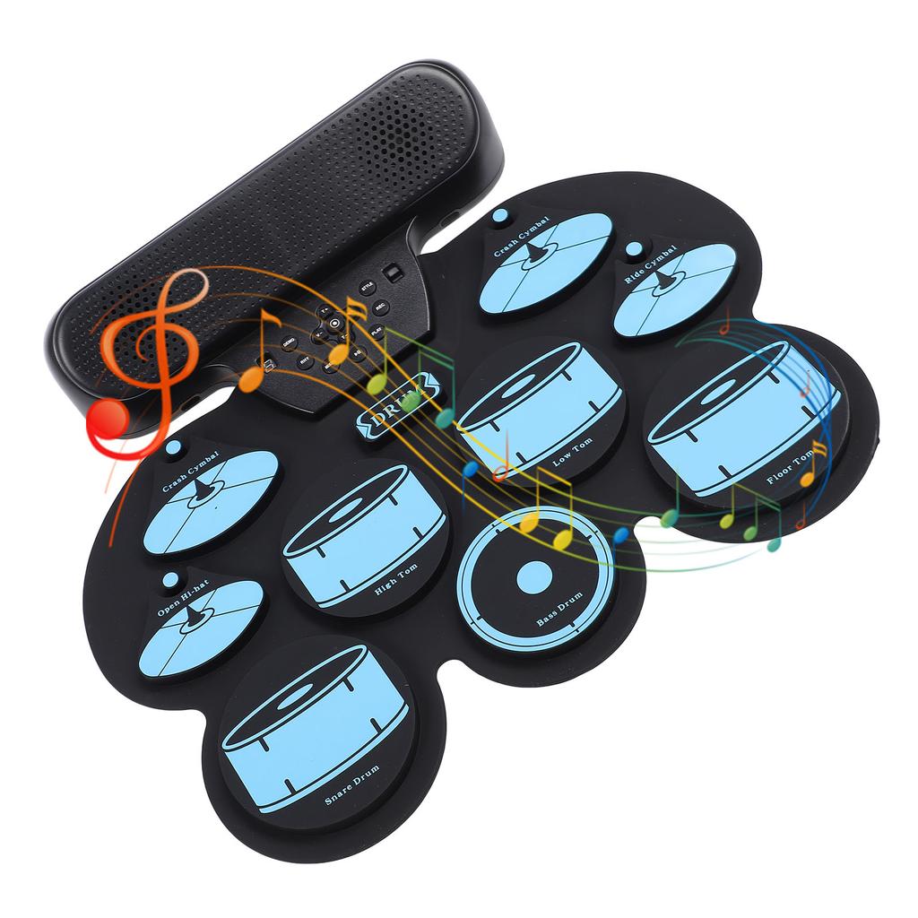 Electronic Drum Pad Hand Rolled Drum Pad Double Speakers Rechargeable Silicone Roll Up Drum Pad Fold