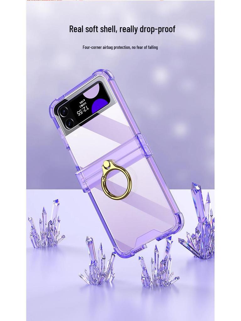 Samsung Z Flip4 Ultra-Thin Acrylic Case with Ring Holder and Screen Protection