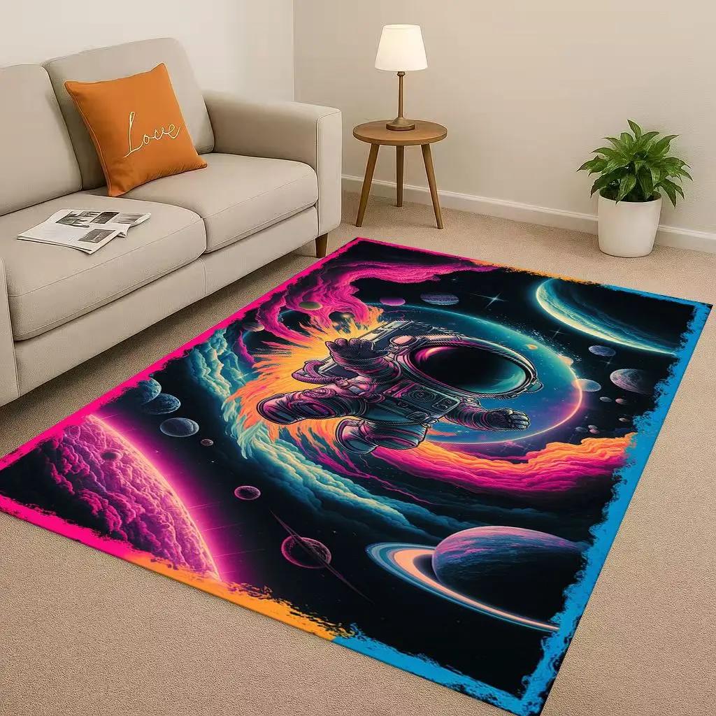 3D Cartoon Astronaut Spaceman Planet Living Room Non-Slip Area Rug Carpet for Bedroom Playroom Sofa,Home Decor Doormat Christmas