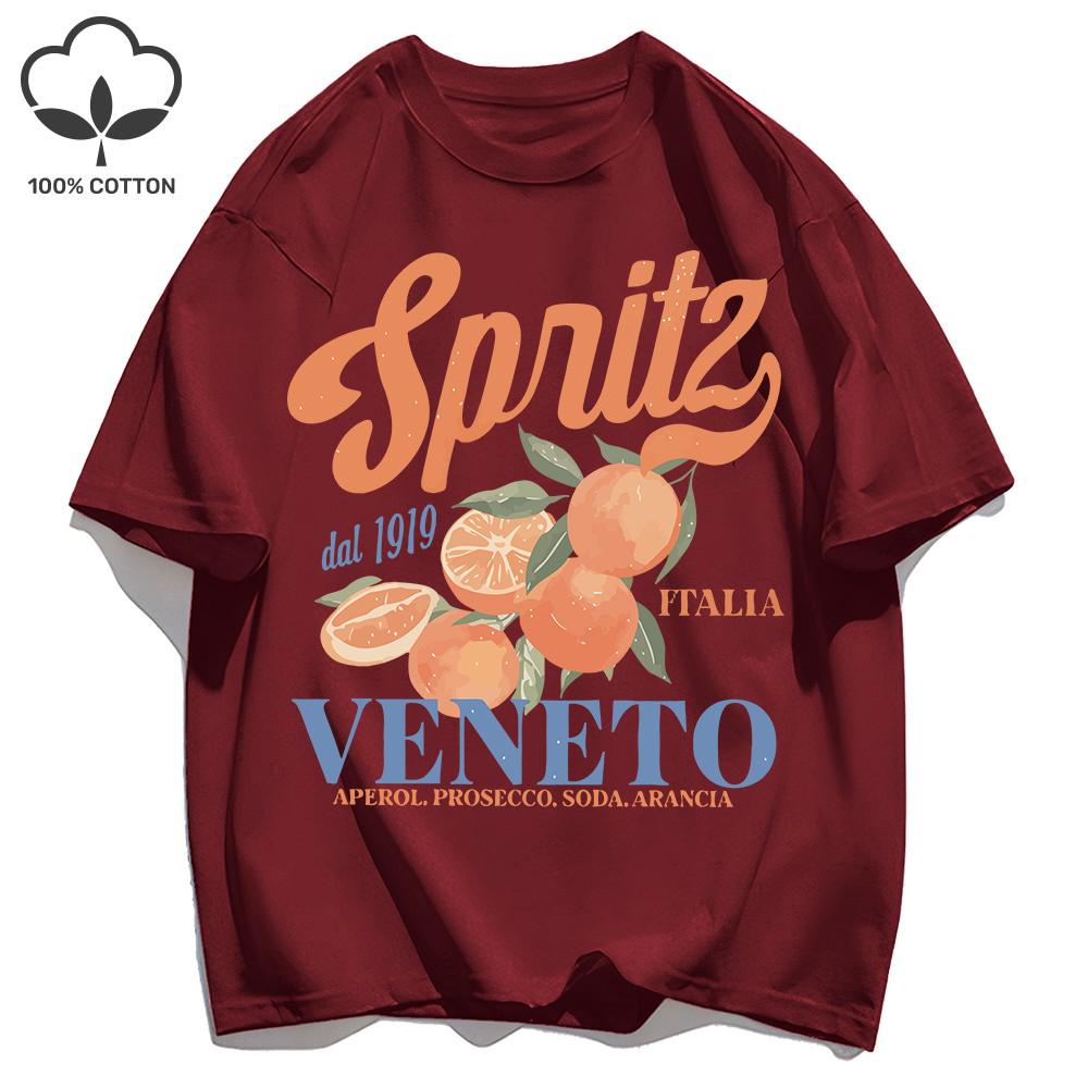 Spritzy Veneto Funny Orange Fruits Design T-Shirt Women Sport Summer Short Sleeve Cotton Hip Hop Tops Casual Loose Sportswear