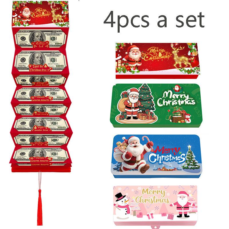 

4PCS 2025 New Cross-border Santa Claus USD 10 Card Red Packet Christmas Surprise Party Money Box 4PCS
