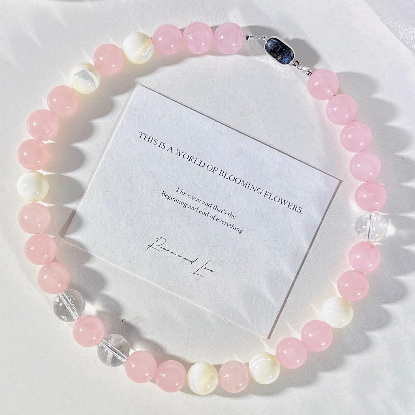12Mm Large Granular Powder Crystal Natural Shell White Crystal Design Clavicle Chain Necklace