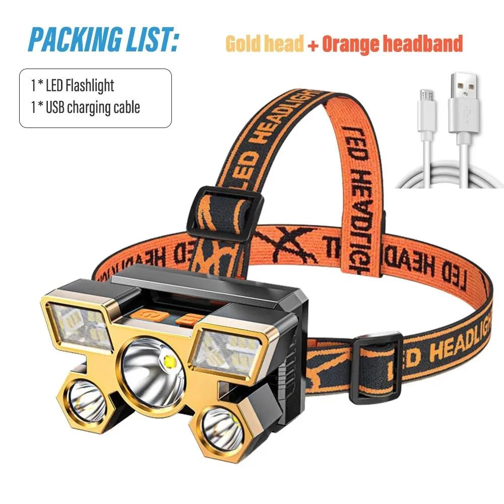 Fishing Camping Light 5*LED High Power Headlamp Super Bright Rechargeable  Long Distance Head Mounted Mining Lamp Flashlight
