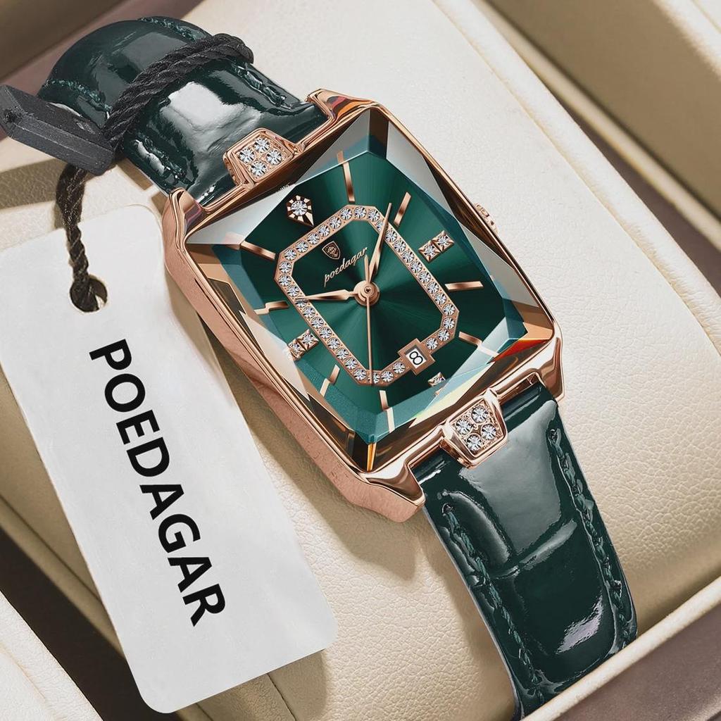 POEDAGAR Rectangle Luxury Women's Watches Waterproof Date Leather Woman Watch Elegant Fashion Quartz Women Wristwatch