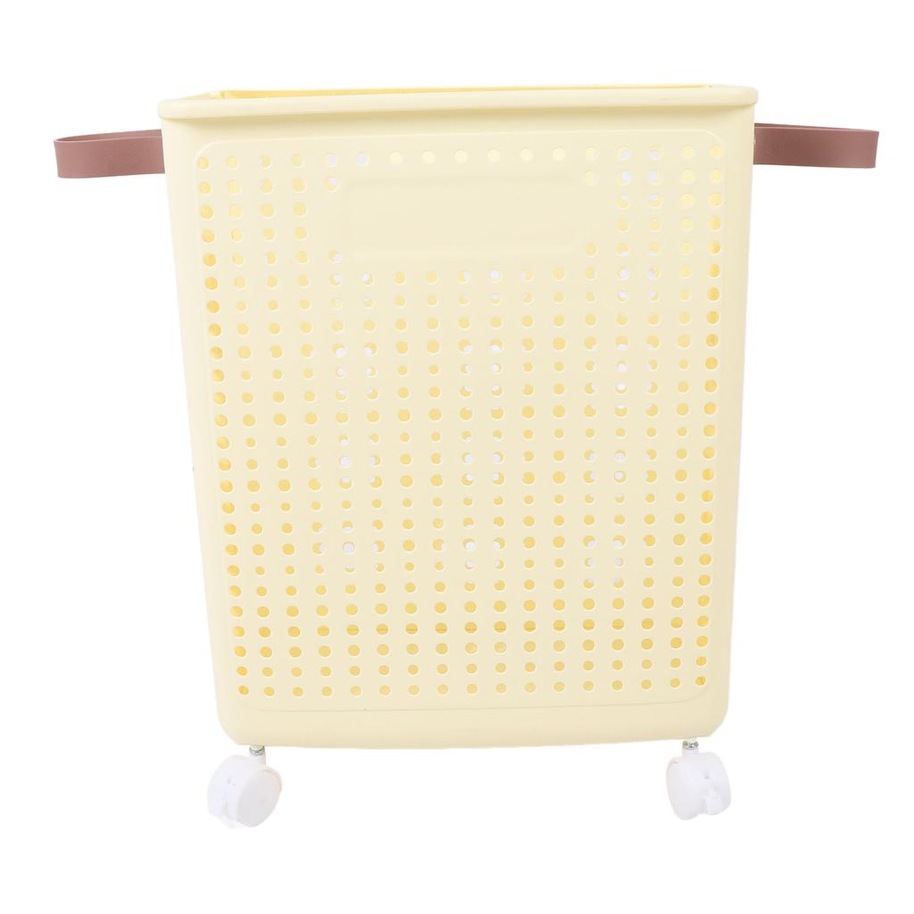 Slim Laundry Basket Foldable Space Saving Sturdy PP Plastic Narrow Clothes Hamper for Bathroom Corner Crm White