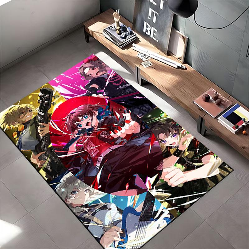 Vibrant Anime Rock Band Design suitable as a non-slip mat for the living room or bedroom sofa