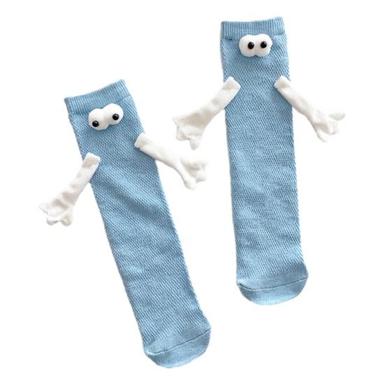 

1 пара зимних хлопковых носков для малышей с милыми мультяшными глазами, держащиеся за руки магнитные носки, удобные мягкие эластичные теплые носки средней длины