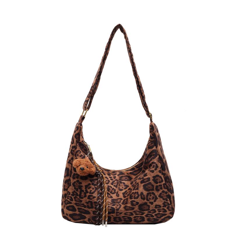 Vintage Leopard Print Tote Bag Women's Large Capacity Shoulder Bag Soft Leather Crossbody Bag