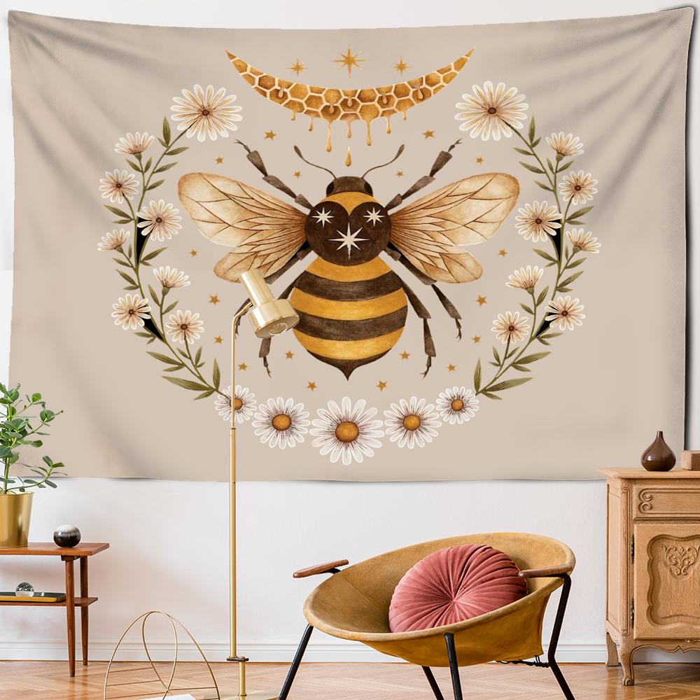 Psychedelischer Bienen Wandteppich Wand Gänseblümchen Blume Böhmisch Hippie Hexerei Wahrsagerei Wohnzimmer Schlafzimmer Heimdeko
