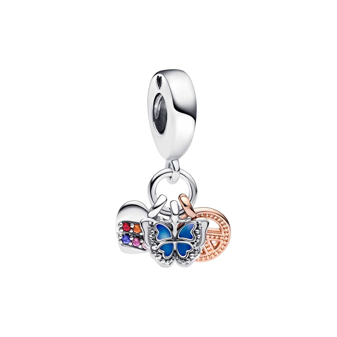 Pandora Two-Tone Rainbow Heart, Butterfly And Peace Three Charms Women Jewelry Accessories Silver 782572C01 Silver,F