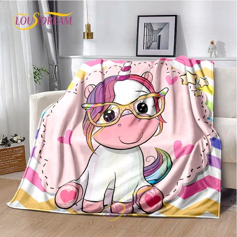 Einhorn-Cartoon, waschbare Decke, Nickerchendecke für Kinder, vier Jahreszeiten, Sofa, Bett, warme Decke, anpassbar, personalisiertes Geschenk.