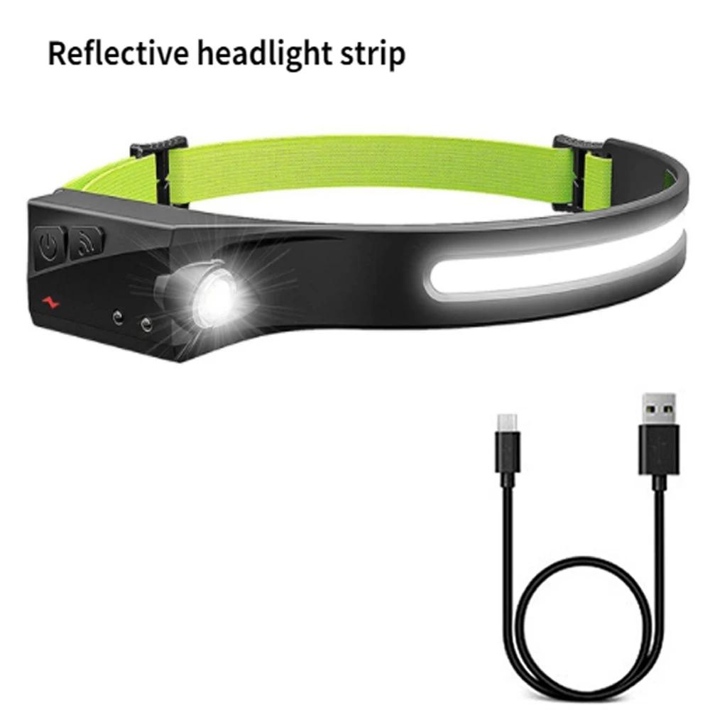 Portable LED Sensor Headlamp Built-in Battery USB Rechargeable Head Flashlight Outdoor Camping Fishing Emergency Lantern