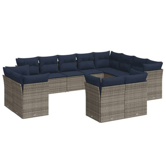 VidaXL Salon de Jardin avec Coussins 12 pcs, Canapés de Terrasse, Ensemble de Meubles d'Extérieur Patio, Moderne, Gris 3218531