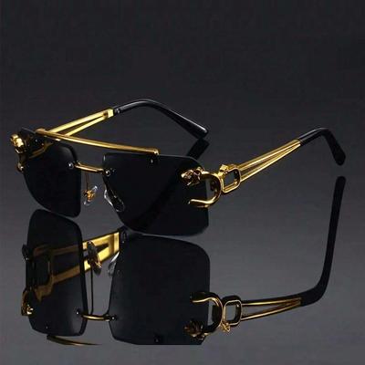 1 pieza de gafas de sol sin montura con montura de metal y cabeza de leopardo para hombre, gafas de sol vintage para mujer, gafas de sol para hombre