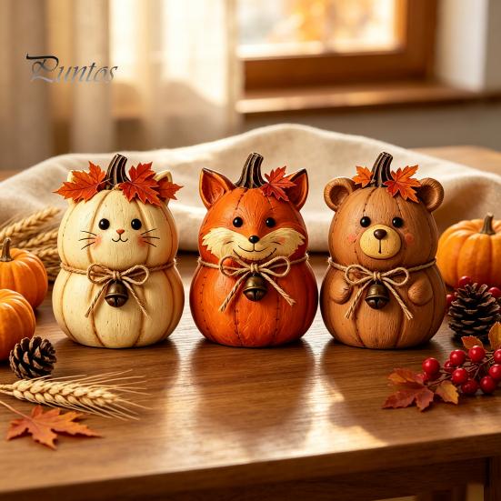 Indoor Autumn Room Decorations 3PCS Rustic Harvest Wooden Ornaments, Animal Designs Retro Vintage Distressed Wood Crafts Farmhouse Crafts, Decorative