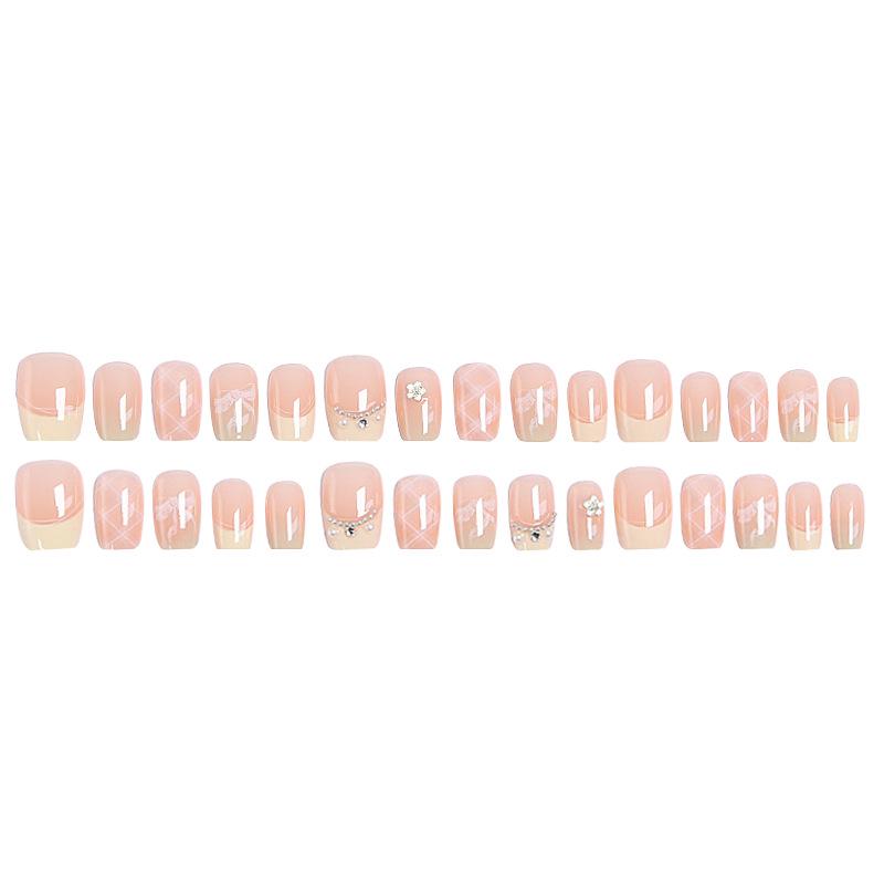 Elegant French Bow Press-On Nails: Cute, High-End Stickers for Whiter-Looking Hands
