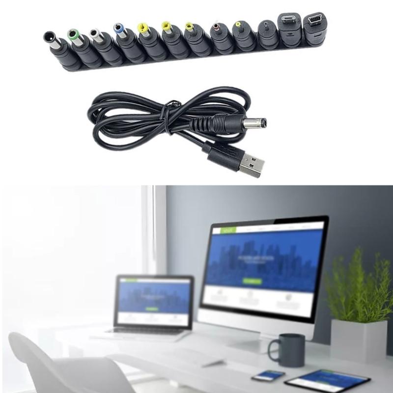 USB to DC5.5x2.1mm 5V Charging Cord Universal Power Cable with 12 Connector Adapters for Multiple Electronic Devices
