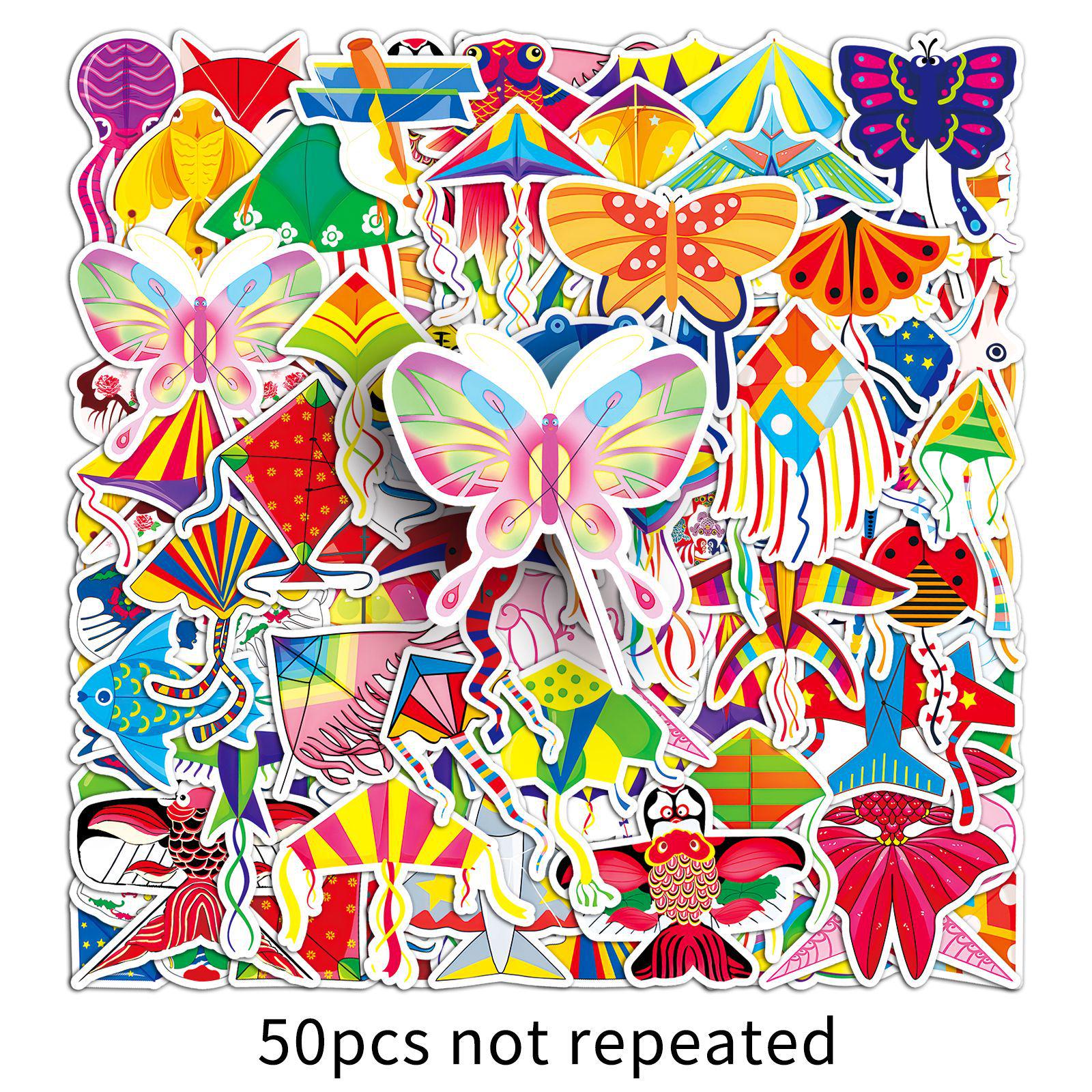 

50 Chinese Kite Cartoon Stickers: Childlike Decorative Art for Water Bottles & Journals