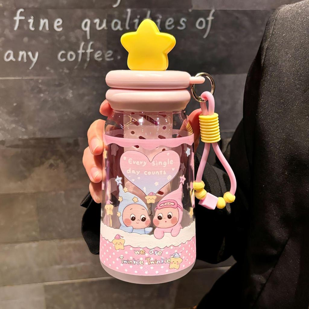 Summer Star Straw Cup: Cute Cartoon Design, Portable Tea Infuser, High-Quality Plastic for Girls