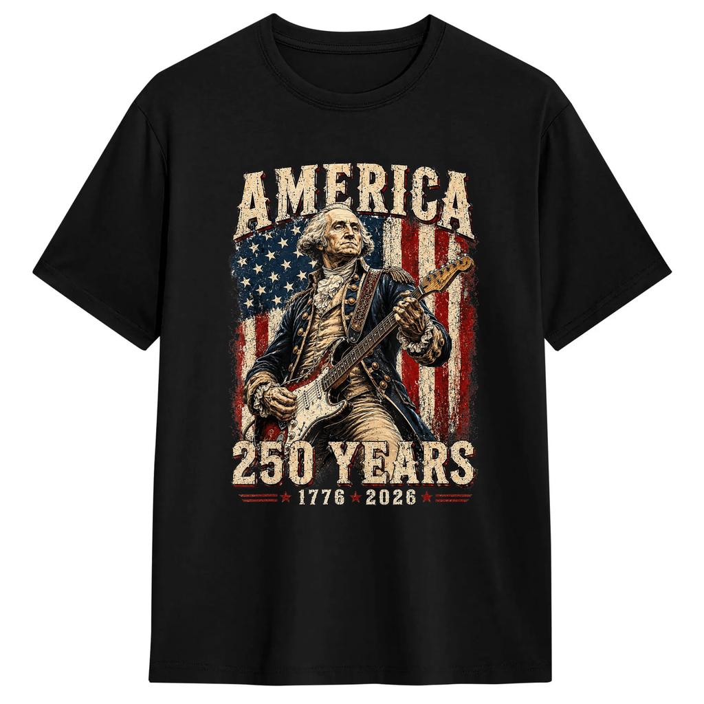 Unisex Unisex Tshirt George Washington Playing Guitar 4th July 250th Anniversary T Shirts Trendy Cool Summer Tees Vintage