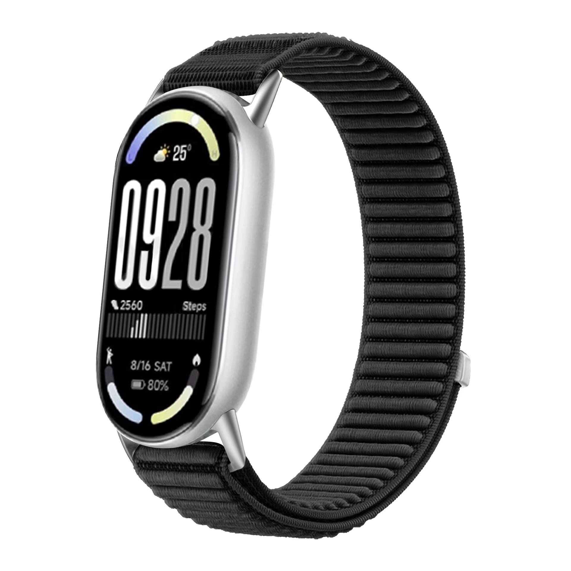 

Нейлоновый ремешок для Xiaomi Mi Band 10 9 8 Спортивный мягкий Удобный Дышащий Напульсник Ремешок для часов для Mi Band 10 9 Аксессуары для ремешка mi band 10 чёрный