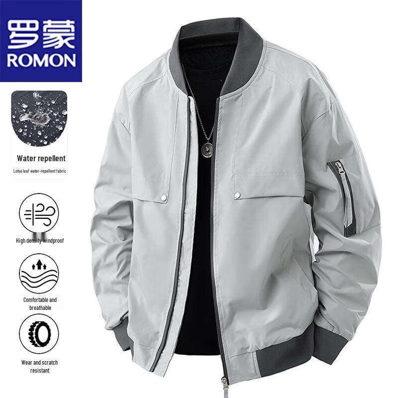 ROMON Men's Spring Autumn Casual Loose Fit Baseball Collar Jacket