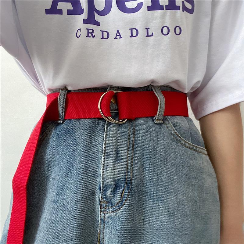 Simple Unisex Belt Solid Color Canvas Double Ring Buckle Youth Students Nylon Jeans Belts Versatile Durable Adjustable Fashion