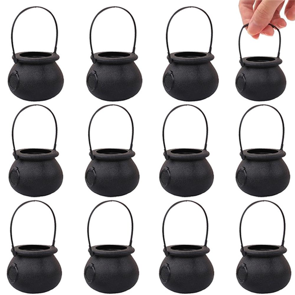 6/12pcs Halloween Candy Bucket Mini Black Candy Kettles Cauldron Pot Trick Or Treat Holder Halloween Party Decoration Prop