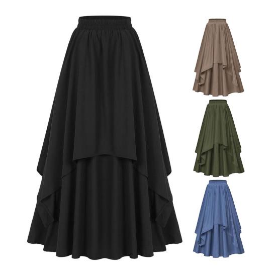 Damen Midi Rock Elastischer Hoher Bund Doppellagig Unregelmäßiger Saum Halloween Rock Einfarbige A-Linie Schlankmachendes Design Freizeit