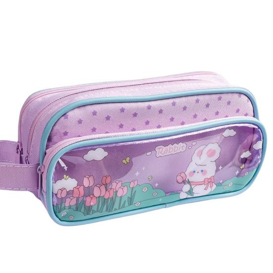 

Сумка для ручек большой емкости, 3 слоя холста, простая портативная сумка для канцелярских принадлежностей, школьные принадлежности фиолетовый