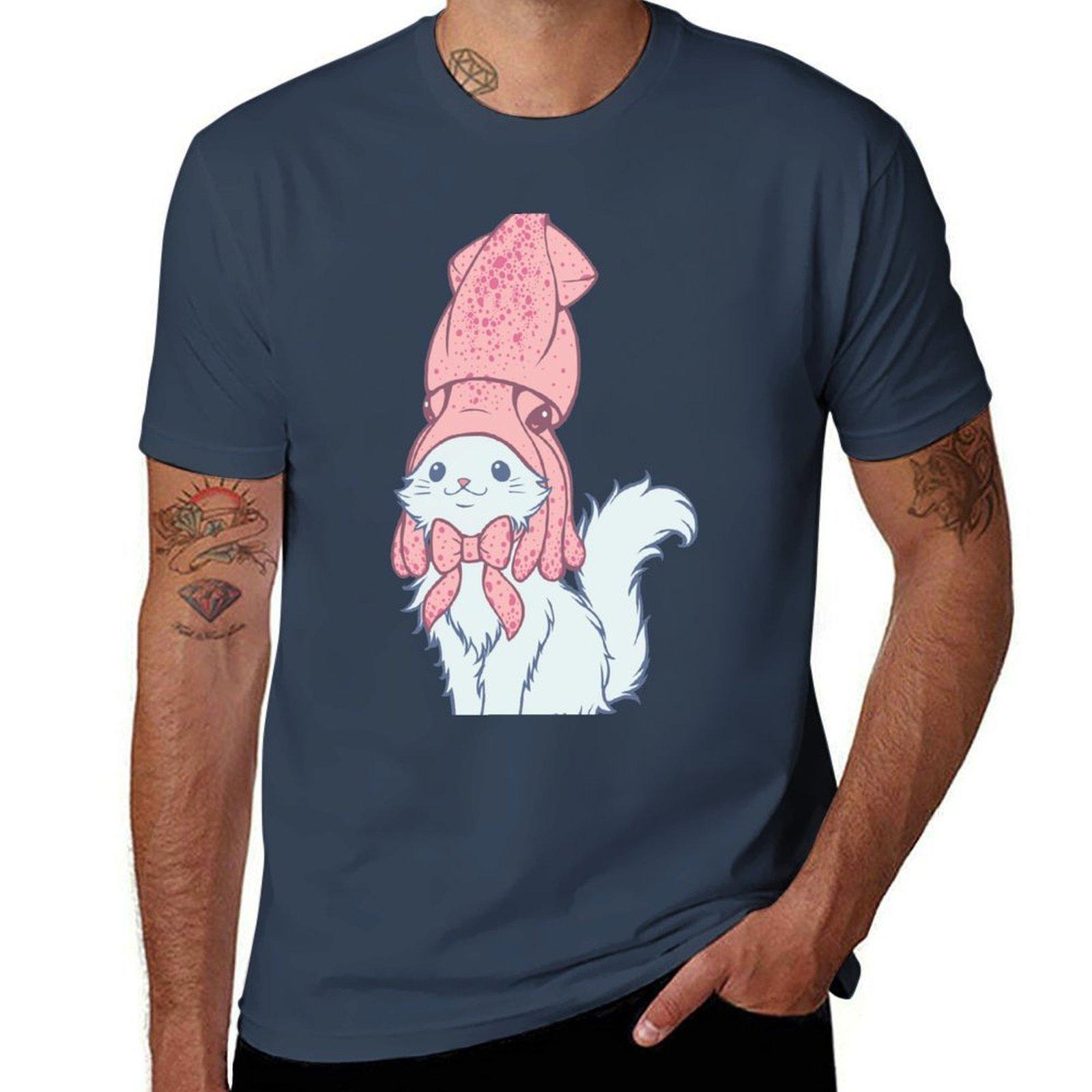 White Cat Wears Squid Hat Tshirt Big And Tall Casual Tshirt S