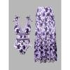 Sexy bikini one-piece swimsuit chiffon skirt round skirt shoulder V-neck swimsuit beach gathering conservative belly cover