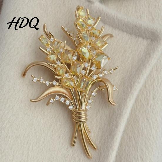 Daily Wear Jewelry Ear of Wheat Brooch for Women, Vintage Yellow Faux Crystal Dress Accessories Pin, Dainty Parties Dates Anti-oxidation