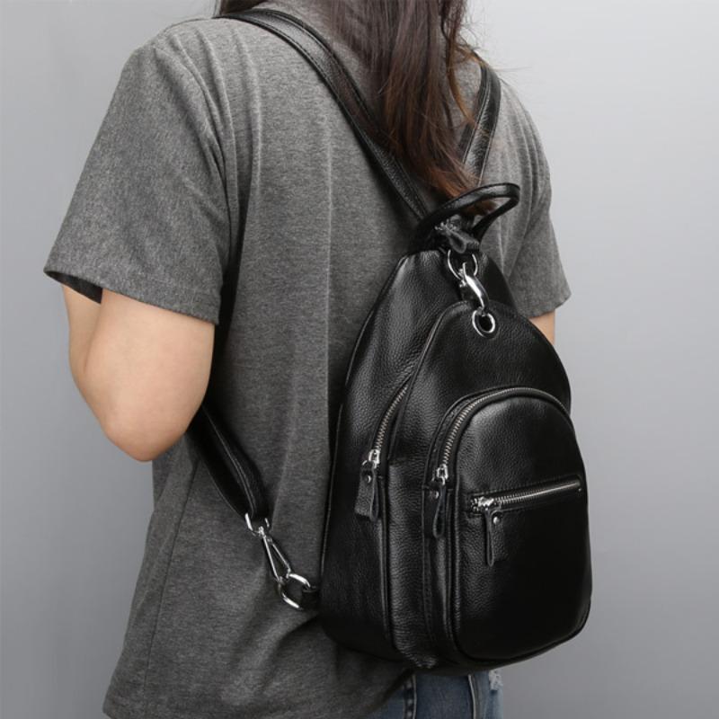 Genuine Leather Small Backpack Top Layer Cowhide Chest Bag Fashion Women's Backpack Multi-layer Anti-theft Women's Bag