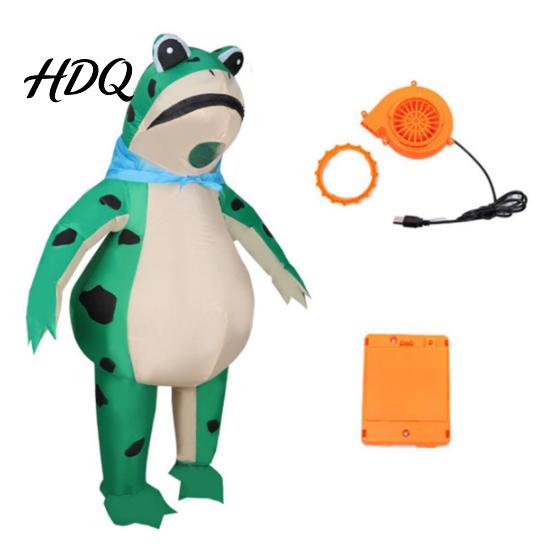 Costume Gonfiabile Rana Gonfiaggio Rapido per Adulti Tuta Gonfiabile con Soffiatore a Batteria Cartone Animato Verde Outfit Halloween Cosplay Festa