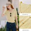 Xiangying Women's V-Neck Jacquard Knit Short Sleeve Top