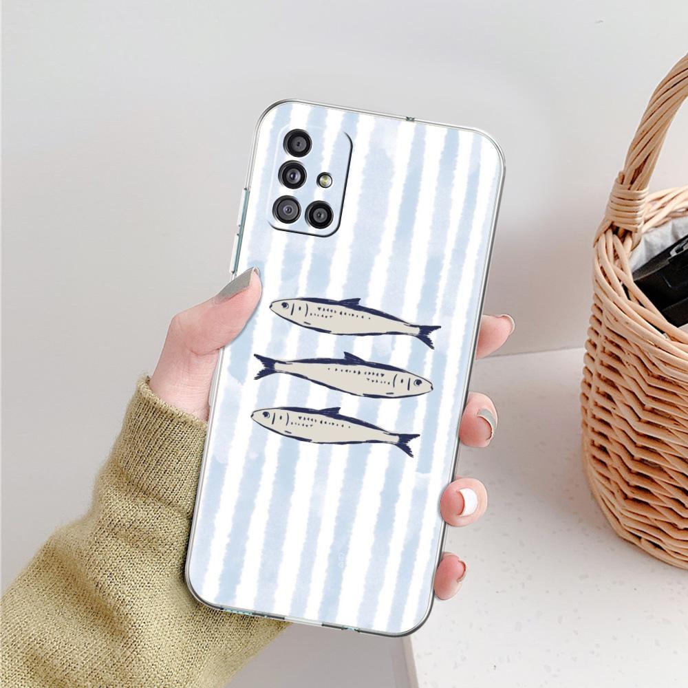 Phone Case For Samsung A15 A13 A35 A55 A51 A71 A41 A31 A21S A05 A17 A23 A25 A33 A53 A73 5G A07 4G Cover Sardines Aquatic Product