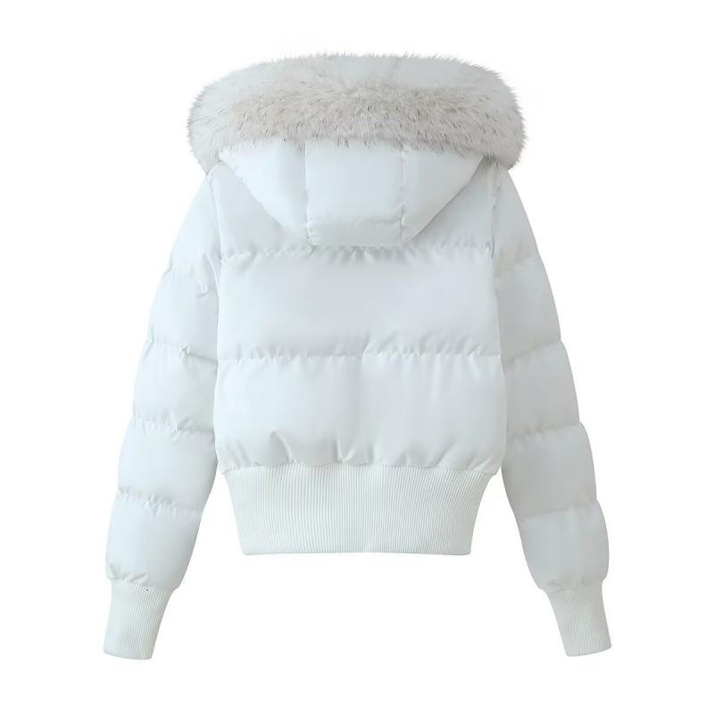 Womens Winter Hooded Cotton-Polyester Jacket With Faux Fur Trim Casual Coat Short Length